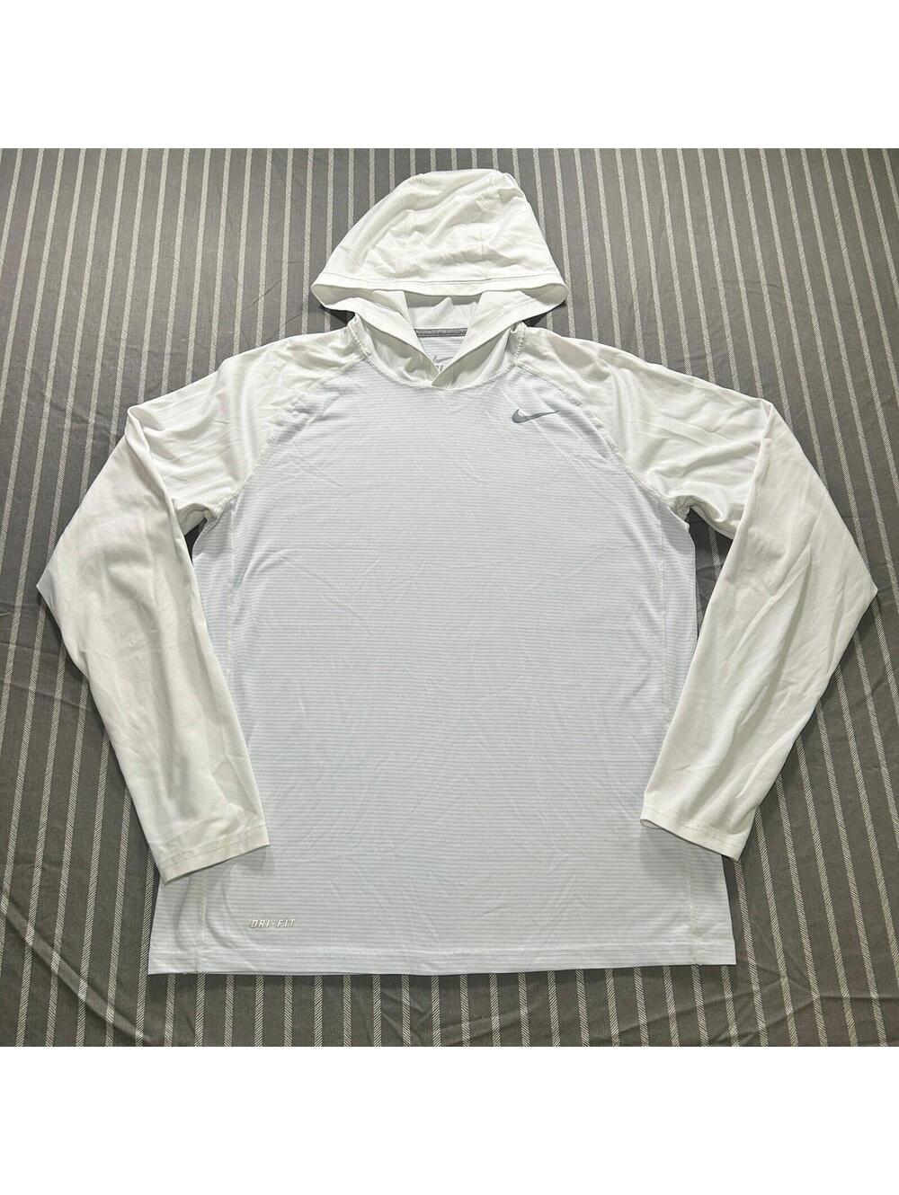 womens white Nike Dri-FIT long-sleeve hoodie tee size M